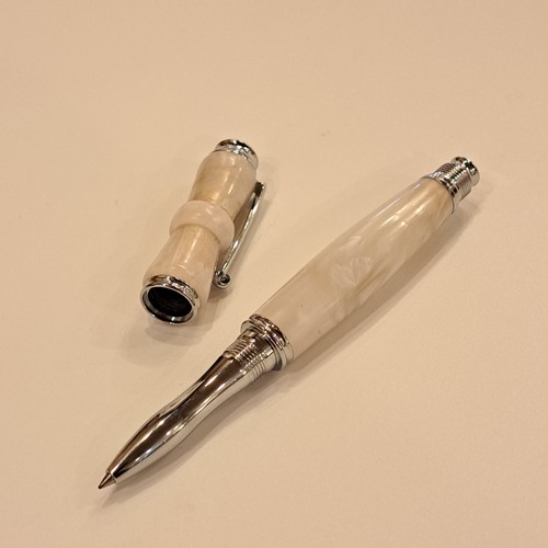 CR-013 Pen - White Marbled Acrylic/Silver Screw Cap $60 at Hunter Wolff Gallery